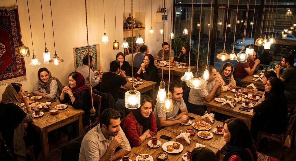 آویزهای دکوراتیو با سیم بلند (Dramatic Pendants) بالای هر میز