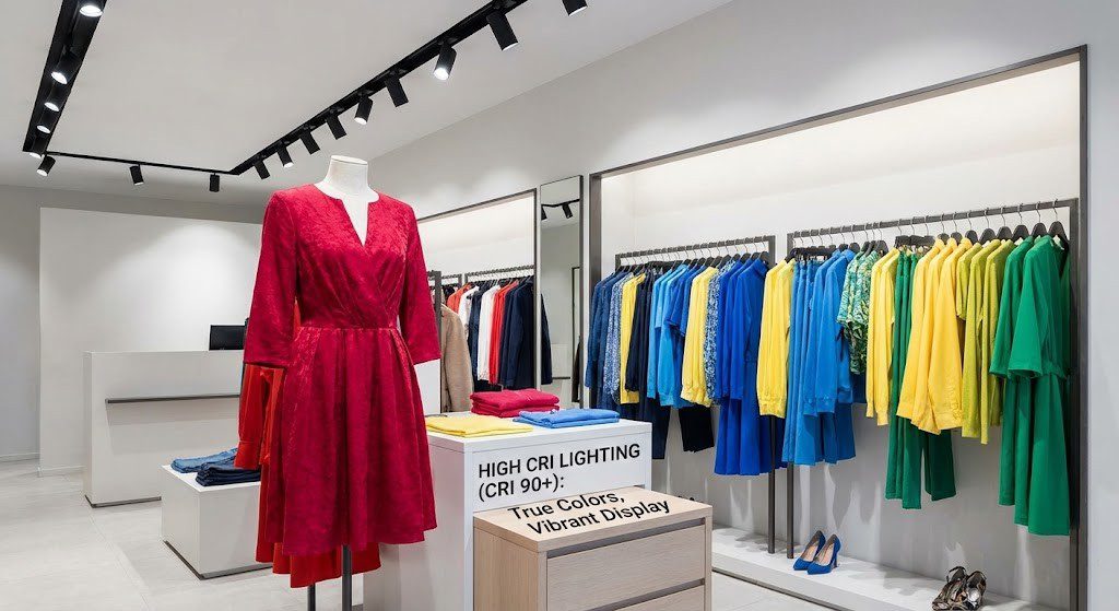 فروشگاه لباس با نورپردازی حرفه‌ای