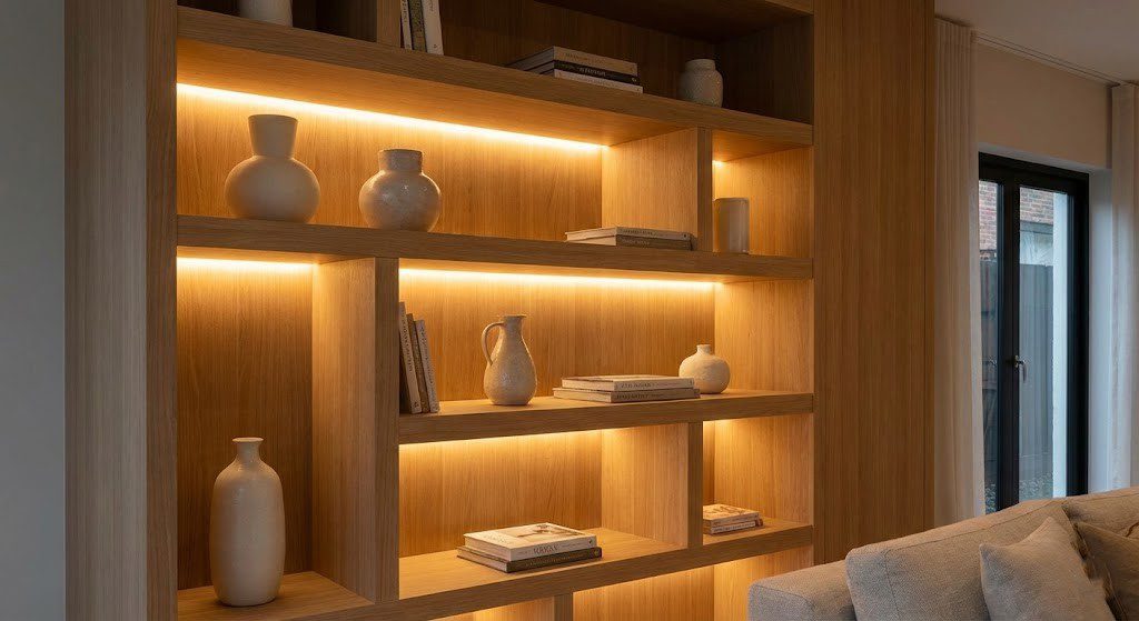 استفاده از نور مخفی در قفسه‌ها و طاقچه‌ها