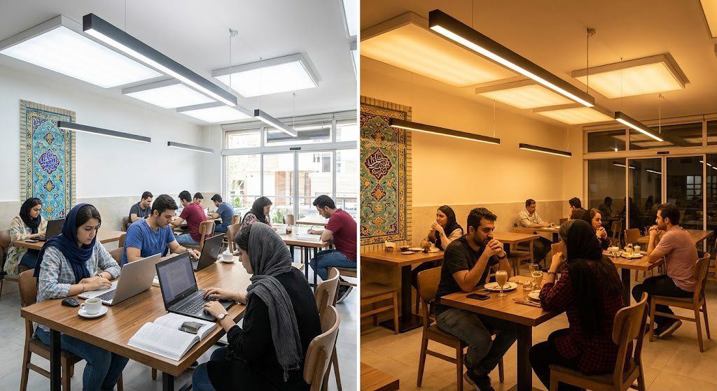 نورپردازی هوشمندانه برای کافه و رستوران در صبح و شب