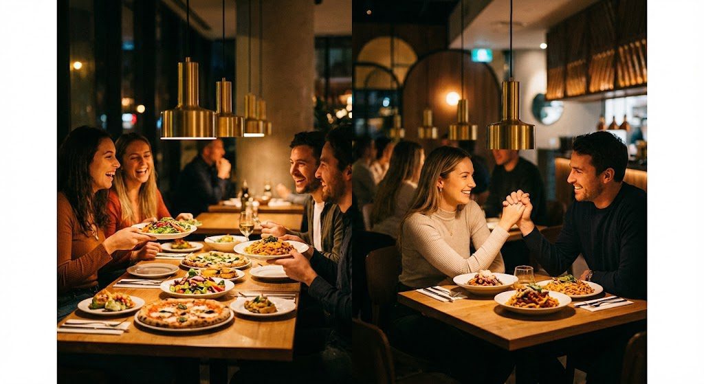 جادوی نورپردازی اصولی؛ استفاده از نورهای گرم (۲۷۰۰ کلوین)، لایه‌بندی فضا با آویزهای دکوراتیو و متمرکز کردن نور با کیفیت (CRI بالا) روی میزها، فضایی رمانتیک و اشتها‌آور خلق می‌کند که مشتریان را به ماندن دعوت می‌کند.